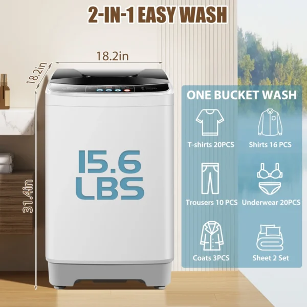 Veeboto Fully Automatic Washing Machine, 15.6lbs Washer Machine with 10 Wash Programs/8 Water Levels, Portable Washing Machine with LED Display & 1 Adjustable feet - Image 3