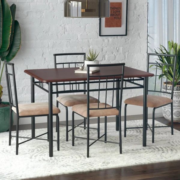 Mainstays Louise Traditional 5-Piece Wood & Metal Dining Set, Deep Walnut - Image 3