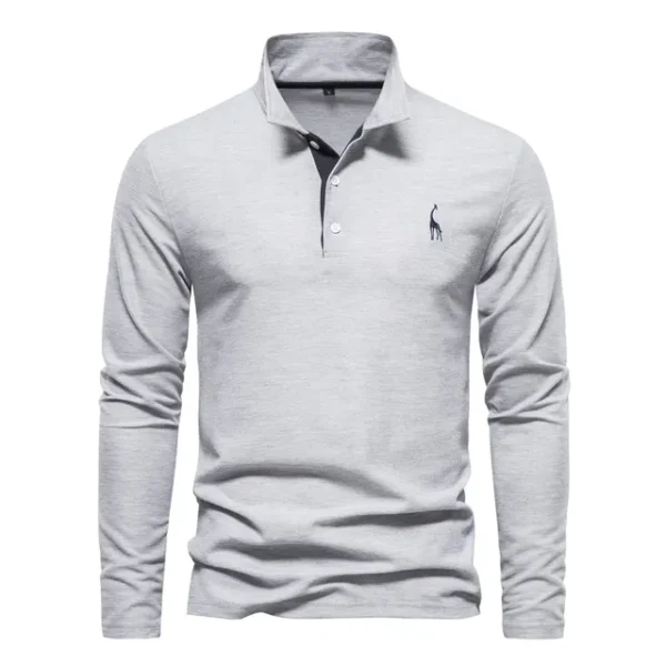 AIOPESON Deer Embroidery Men's Polo Shirts Solid Color Long Sleeve Polo Shirts for Men New Spring Social Business Polos Male