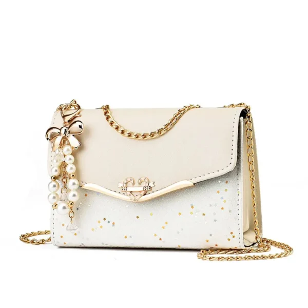 Elegant Women Shoulder Bag Sequin PU Leather Messenger Bag Fashion Pearl Sling Chain Single Totes Bag Korean Mobile Phone Bag - Image 4