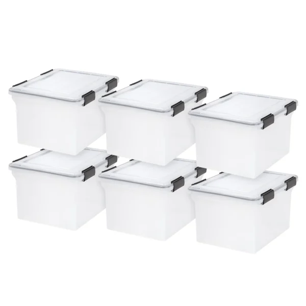 IRIS USA, WeatherPro Letter and Legal Size Plastic File Box with Gasket, Set of 6