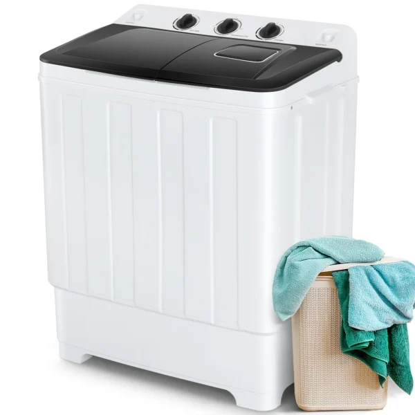 Veeboto Portable Washing Machine, 30LBS Twin Tub Mini Compact Laundry Washer 19lbs Washer/11lbs Spinner with Drain Pump & Time Control Washer Spinner Combo, White&Gray