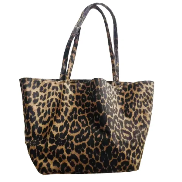 Women Bag 2024 New Tote Bag Leopard Pattern Animal Print Large Capacity One Shoulder Handheld Canvas Shopping Bag - Image 3