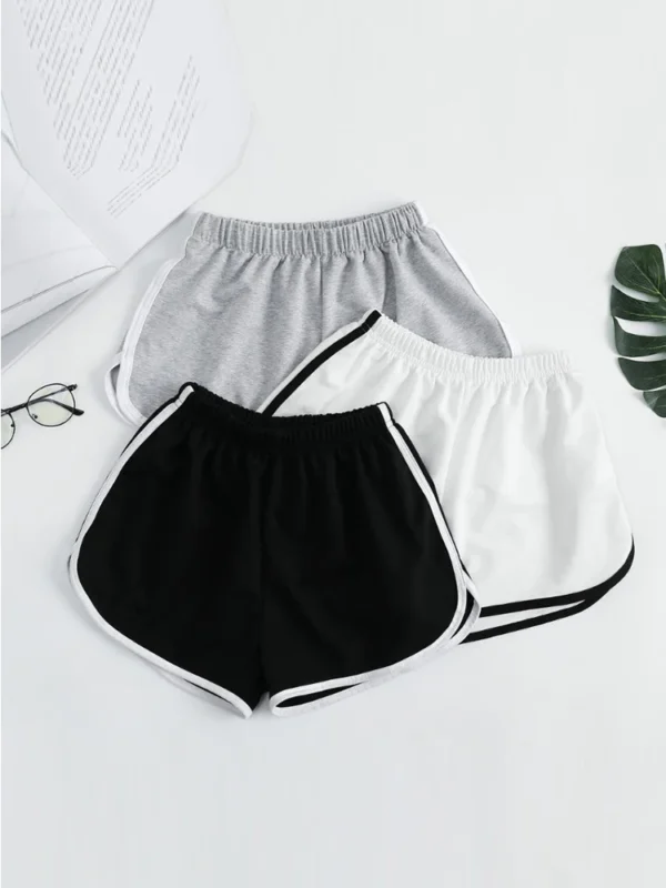 Striped Sports Shorts for Women, Simple Loose Shorts, Casual Slimming Short for Ladies, High Waisted, Monochrome, Summer Fashion - Image 2