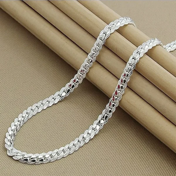 Nice 925 Sterling Silver 6MM Full Sideways Chain Necklace For Women Men Fashion Jewelry Sets Wedding Gift - Image 3