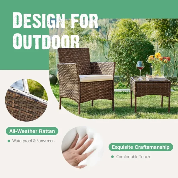 Patio Furniture Set 3 Pieces,Wicker Rattan Chairs Set with Soft Cushion for Garden Yard Backyard Lawn Porch Poolside Balcony - Image 3