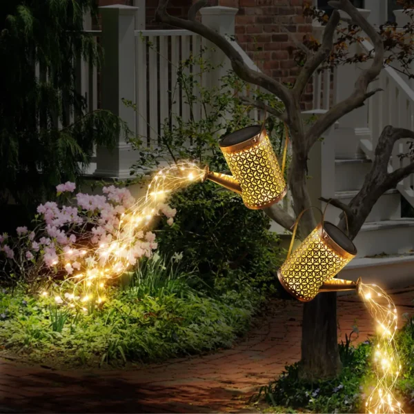 Solar Watering Can with Cascading Light Water Can Solar Lights Garden Decorative Solar Waterfall Lights Waterproof Hanging Light - Image 2