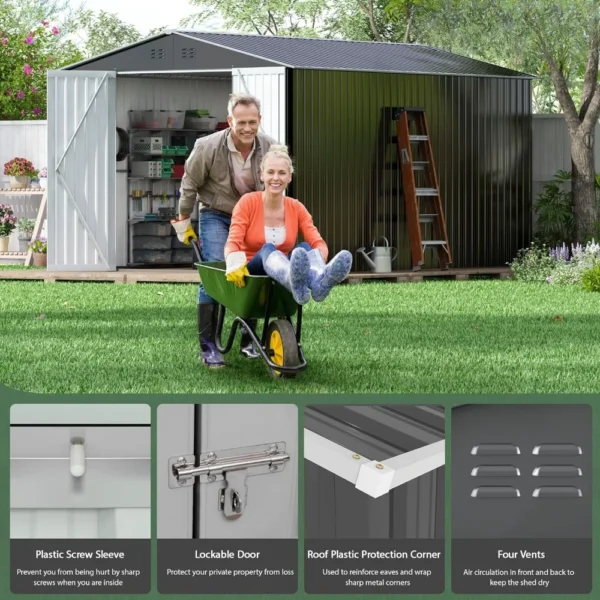 Garden Shed for Backyard Garden Patio Lawn Large Metal Tool Sheds With Lockable Doors 8x12 FT Outdoor Storage Shed Tools Home - Image 5