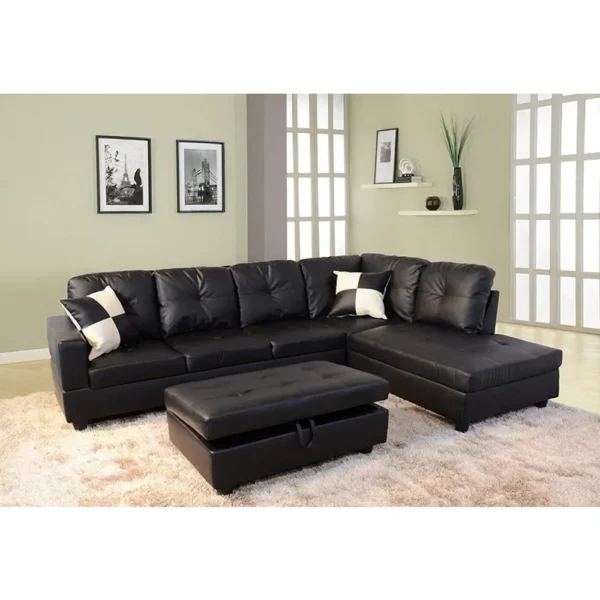 Sofa Sectional Sofa with Chaise Longue, Haussmann, 2 Pillows, for Living Room Furniture,L-shaped Faux Leather Sectional Sofa Set - Image 6