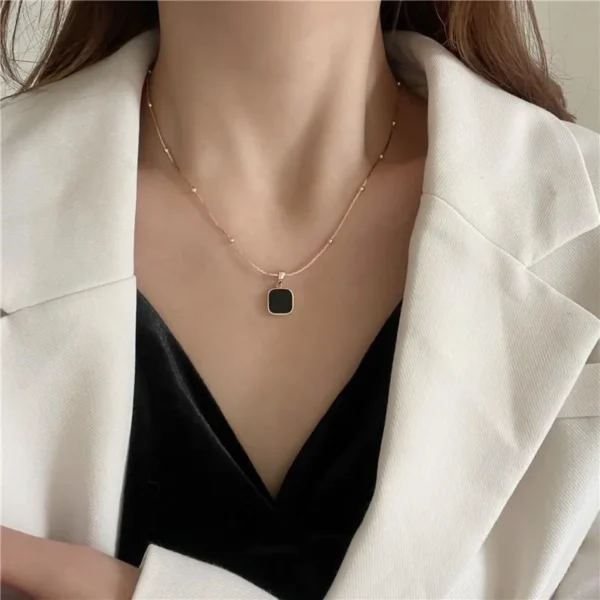 Stainless Steel Necklaces Black Exquisite Minimalist Square Pendant Choker Chains Fashion Necklace For Women Jewelry Party Gifts - Image 3