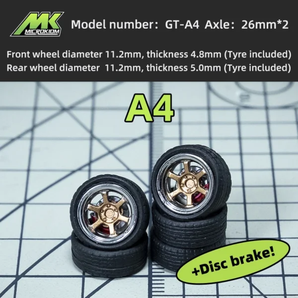 Microkiom 11.2mm 1/64 Car Model GT Series Modified wheel belt Metal shaft injection wheel Disc brake (larger size) - Image 2