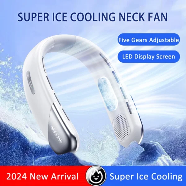 2024 New Portable Air Conditioner Bladeless Neck Fan Mute Portable Fan Air Cooler with LED Digital Display Ultra Long Endurance