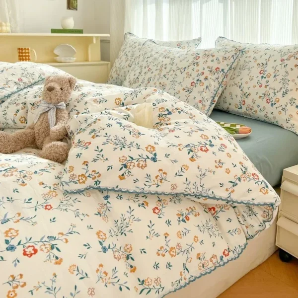 Fresh Botanical Floral Bedding Set for Kids and Adults, Leaves, Flower Duvet Cover, Pillowcases, Soft Washed Cotton, Home Textil