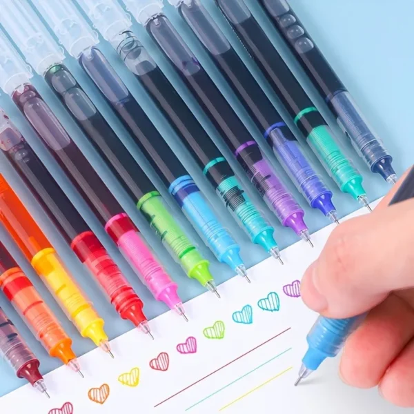 12 Color Fastdry Gel Pen Set 0.5mm Black Blue School Office Straight Liquid Rollerball Pen Rolling Ball Pens Office Accessories