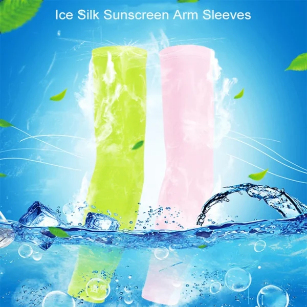 1Pair Sunscreen Arm Sleeves Ice Silk Cooling Anti-sunburn Sleeve Elastic Compression Sleeve Outdoor Running Driving Arm Warmers - Image 2