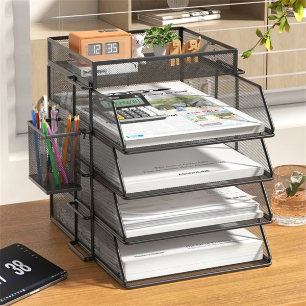 Metal Desktop File Shelf Organization Storage Multi-level Office Document Organizer Gadgets for Home Document Box Data Storage