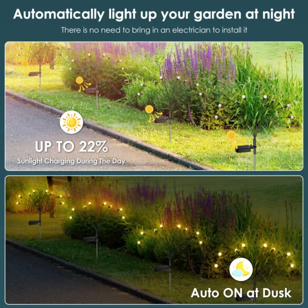 8 Heads LED Solar Powered Firefly Garden Lights Outdoor Lawn Lamp Waterproof Decoration for Yard Pathway Landscape Fairy Lights - Image 2