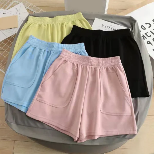 Summer Women's Shorts Trendy Casual Summer Bright Color Short Pants With Pocket Soft Korean Style Girls Bottoms Elastic Homewear - Image 3