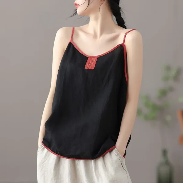 Women Cotton Linen Tanks & Camis Vintage Harajuku Chic Tops Lady Embroidered Vest Sleeveless Bottoming Sling Camis - Image 6