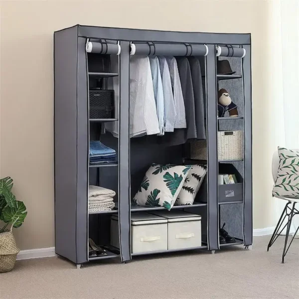 69 Inch Portable Clothes Closet Non-Woven Fabric Wardrobe Sturdy Double Rod Clothes Storage Organizer Quick And Easy To Assemble - Image 6