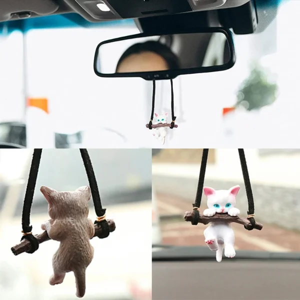 Car Pendant Creative Cute Branch Cat Rearview Mirror Pendant Car Decor Ornaments For Women Girls Car Interior Accessories Gifts