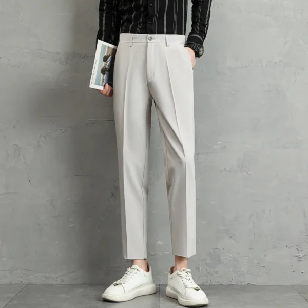 Men's summer ice thin business suit pants paired with Japanese and Korean straight leg loose black casual cropped suit pants - Image 4