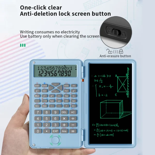 Scientific Calculator with Erasable Writing Board 240 Functions 2 Line LCD Display Foldable Financial Math Calculator - Image 4