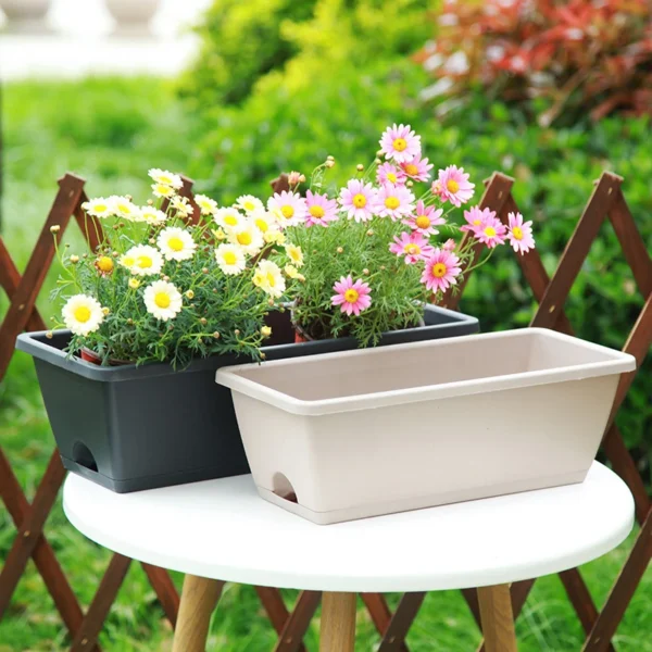 Square Flower Pot With Drainage Holes Garden Vegetables Growing Window Frame Pot With Tray Resin Planter Box Garden Supplies - Image 2