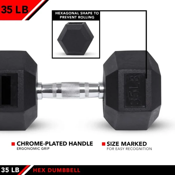 Rubber Hex Dumbbells - 8 Size Options - Hex Shaped Heads Prevent Rolling and Injury - Ergonomic Hand Weights for Exercise - Image 4