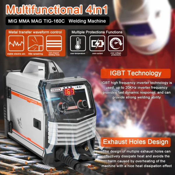 4in1 MIG MMA MAG TIG-160C Welding Machine Inverter Welders IGBT DC Inverter Welder Contact Welding Non-Gas ARC Welder - Image 4