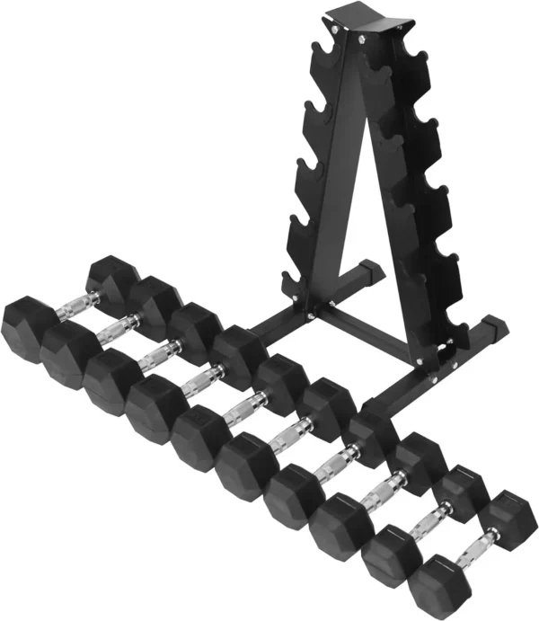 Rubber Coated Hex Dumbbell Weight Set and Storage Rack, Multiple Packages - Image 4