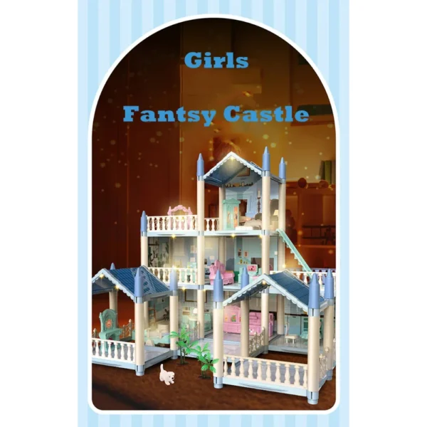 3D Assembly Doll House DIY Mini Model Girl Birthday Gift Toy House Children's Crossing House Villa Princess Castle Led Light - Image 5