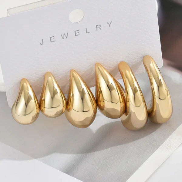 6Pcs Classic Geometry Glossy Ccb Gold Plated Waterdrop C Shape Hoop Earrings Set for Women Teens Vintage Daily Wear Ear Jewelry - Image 6