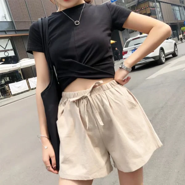 Casual Linen Shorts Women Gym Workout Shorts Cotton Short Pants High Waisted Black Ladies Short Femme Women Shorts Sport Femme - Image 3