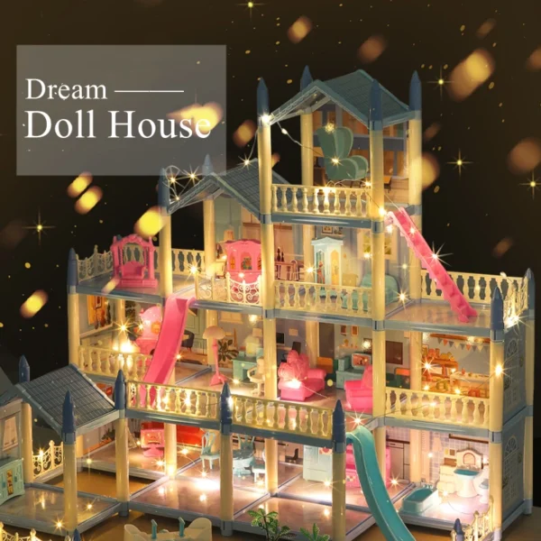 3d Assembly Diy Doll House Miniature Model Doll House Accessories Villa Princess Castle Led Lights Girl Birthday Gift Toy House - Image 4