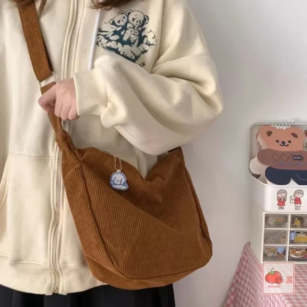 Solid Color Corduroy Crossbody Bag Fashion Korean Casual Shoulder Bag Large Capacity Lazy Style Handbag Women