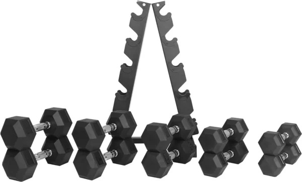 Rubber Coated Hex Dumbbell Weight Set and Storage Rack, Multiple Packages - Image 5