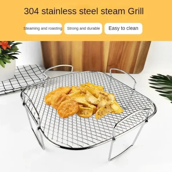 20.5cm Air Fryer Rack Reusable Stainless Steel Universal Baking Tray Roasting Barbecue Heating Baking Pan Kitchenware - Image 2