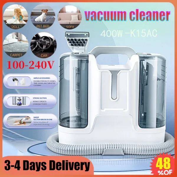 Suction Washing All-in-One Vacuum Cleaner Carpet Curtain Sofa Pet Hair Household Clean Machine 13Kpa 400W Handheld Car Cleaner