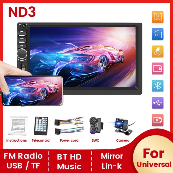 7-inch HD Touch Screen ND3 Universal Car Radio 2 Din Mirror Link FM Multimedia Video Player Stereo Audio Intelligent Systems BT