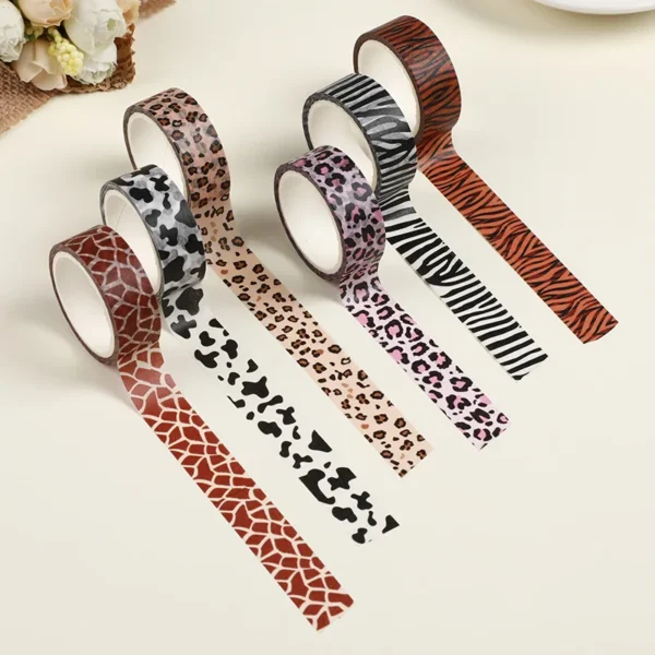 6 Rolls Washi Tape and Paper Tape Leopard Tiger Milk Cow Print Hand Account Tape DIY Decorative Stickers School Supplies - Image 4