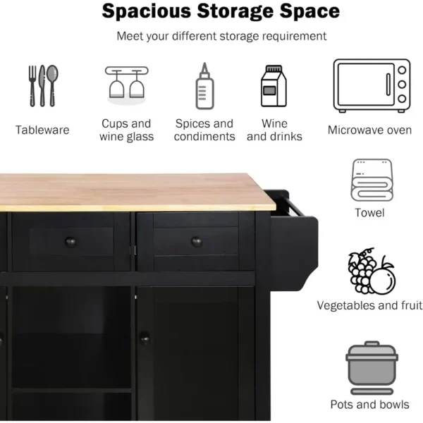 Internal Storage Cabinet Racks Trolley for Dining Room Kitchen Island With Drop-Leaf Countertop Auxiliary Cart With Wheels Home - Image 4