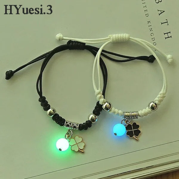 2pcs Luminous Cat Star Moon Cross Charms Bracelet Set Couple Adjustable Woven Rope Friendship Bracelet For Women Men Summer Gift - Image 2