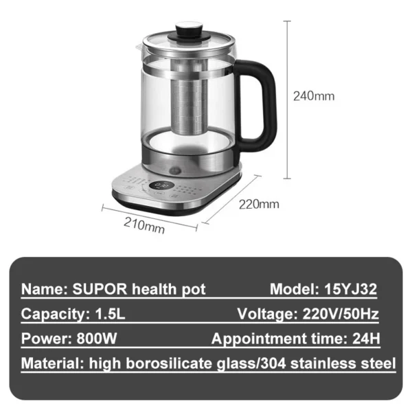 SUPOR Health Pot 1.5L Household Electric Kettle Multifunctional Glass Electric Cooking Pot High Quality Home Kitchen Appliances - Image 6