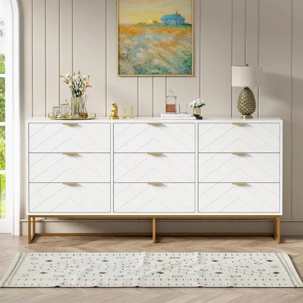 3 / 9 Drawers, Chest of Drawers,Dressers with Storage,Storage Cabinet with Golden Legs for Bedroom, Living Room, White / Black