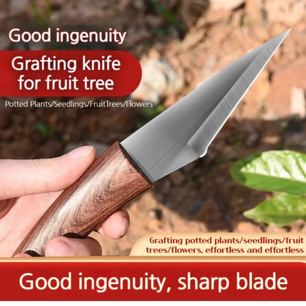 Wooden handle grafting knife with leather shell, suitable for garden grafting/unpacking, etc. Solid wood handle garden hand tool