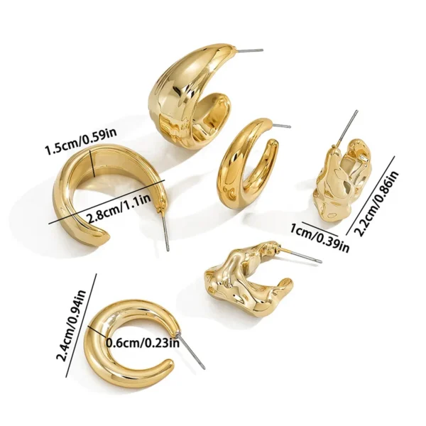 6Pcs Classic Geometry Glossy Ccb Gold Plated Waterdrop C Shape Hoop Earrings Set for Women Teens Vintage Daily Wear Ear Jewelry - Image 5