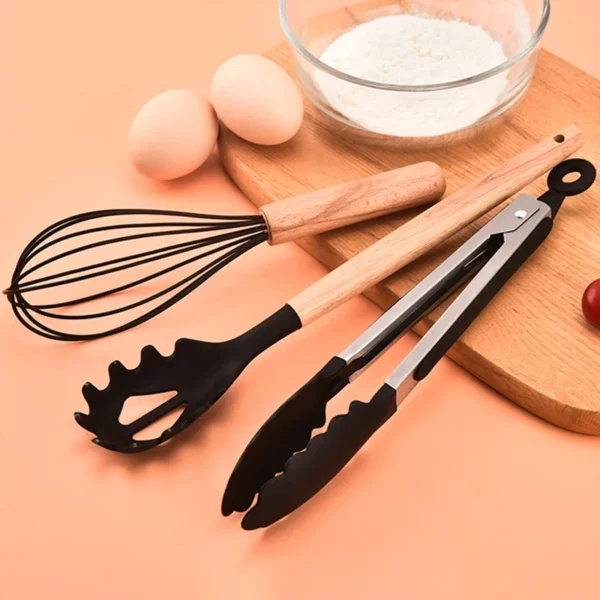 12 Pcs Silicone Kitchen Utensils Set Non-Stick Cookware for Kitchen Wooden Handle Spatula Egg Beaters Kitchenware Accessories - Image 5