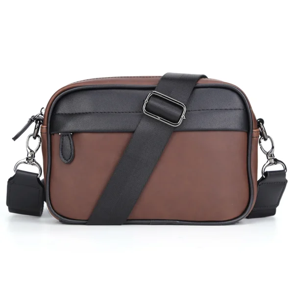 Casual Business Shoulder Bag for Men PU Leather Messenger Bag Wide Strap Crossbody Bags Square Plaid Designer Male Sling Bags - Image 2