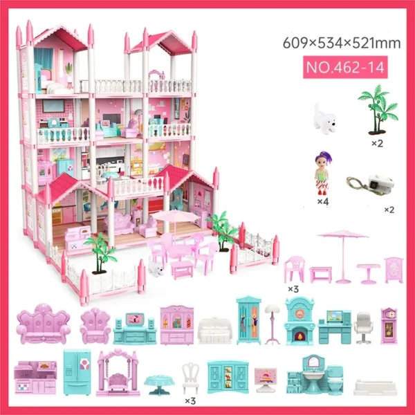 3D DIY Dream Princess Castle Villa Assembly Doll House Set Toy Girl Family Toy Children's Music Doll House Assembly Villa House - Image 6